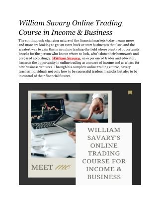 William Savary Online Trading Course in Income & Business
