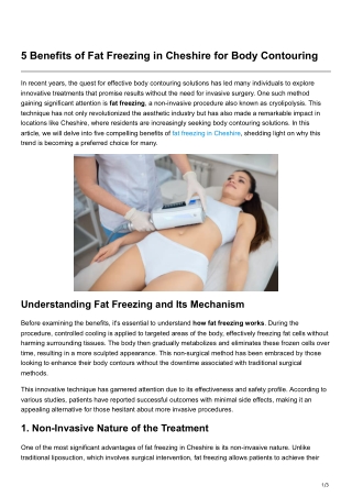 5 Benefits of Fat Freezing in Cheshire for Body Contouring