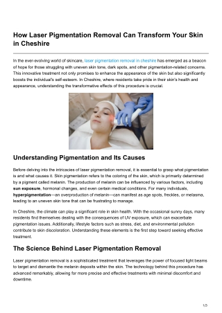 How Laser Pigmentation Removal Can Transform Your Skin in Cheshire