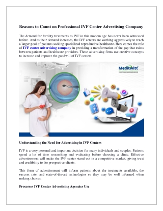 Reasons to Count on Professional IVF Center Advertising Company