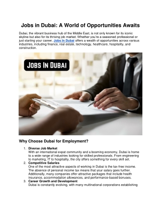 Jobs in Dubai: A World of Opportunities Awaits