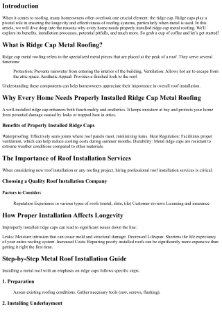 “Why Every Home Needs Properly Installed Ridge Cap Metal Roofing”