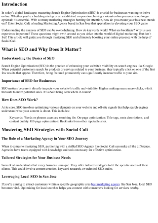 Master SEO and Boost Your Online Presence with Social Cali in San Jose