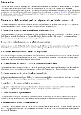 Comment les fabricants de palettes répondent aux besoins du marché