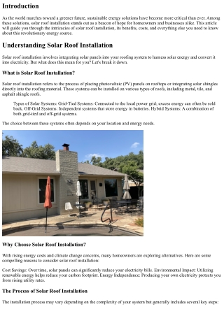 Exploring Solar Roof Installation: The Future of Sustainable Energy