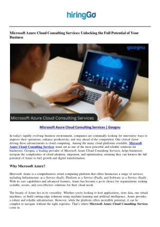 Microsoft Azure Cloud Consulting Services - Goognu