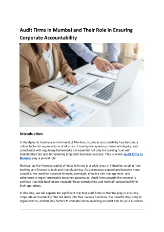 Audit Firms in Mumbai and Their Role in Ensuring Corporate Accountability