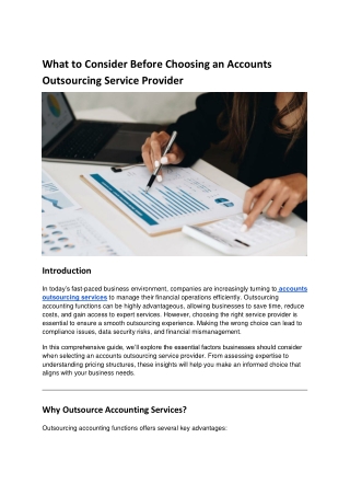 What to Consider Before Choosing an Accounts Outsourcing Service Provider
