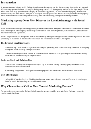 'Marketing Agency Near Me' - Discover the Local Advantage with Social Cali