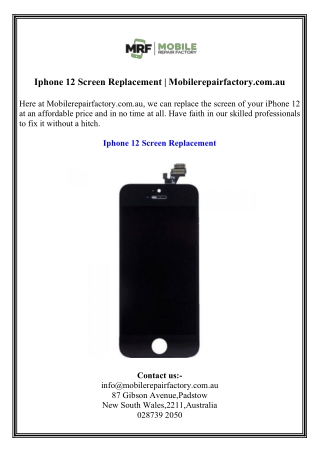 Iphone 12 Screen Replacement  Mobilerepairfactory.com.au