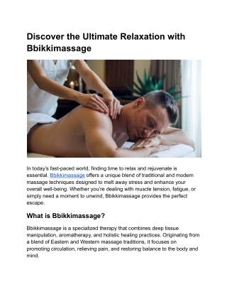 Discover the Ultimate Relaxation with Bbikkimassage