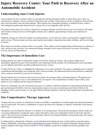 Injury Recovery Center