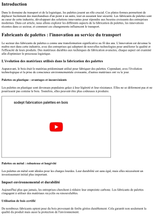 Fabricants de palettes : l'innovation au service du transport