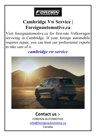 Cambridge Vw Service  Foreignautomotive.ca