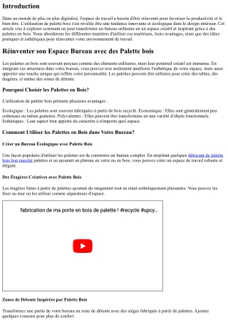 “Réinventer son Espace Bureau avec des Palette bois”