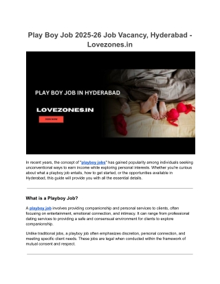 Play Boy Job 2025-26 Job Vacancy, Hyderabad - Lovezones.in