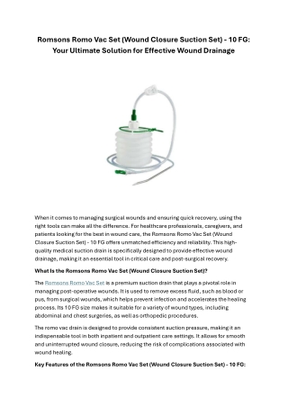 Romsons Romo Vac Set (Wound Closure Suction Set) - 10 FG: Your Ultimate Solution