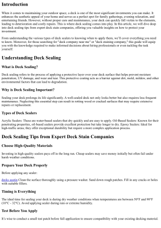Deck Sealing Tips from Expert Deck Stain Companies
