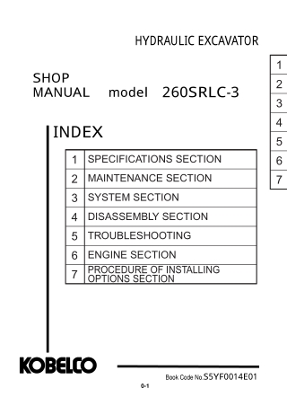 Kobelco 260SRLC-3 Hydraulic Excavator Service Repair Manual Instant Download (Book Code No. S5YF0014E01)