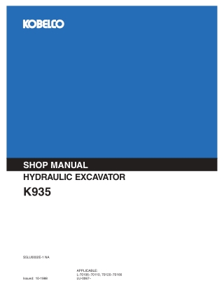 Kobelco K935 Hydraulic Excavator Service Repair Manual Instant Download (Book Code No. S5LU0002E-1)