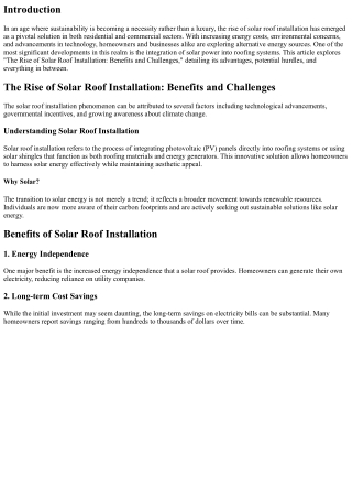 The Rise of Solar Roof Installation: Benefits and Challenges