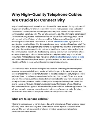 How High-Quality Telephone Cables Ensure Better Connectivity