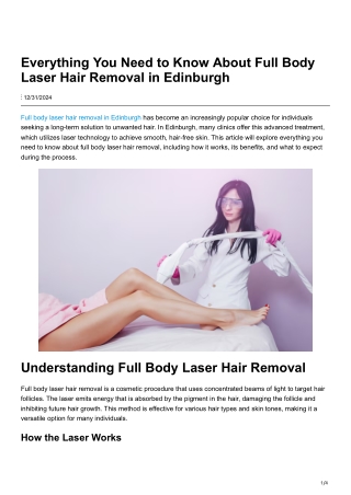 Everything You Need to Know About Full Body Laser Hair Removal in Edinburgh