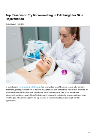 Top Reasons to Try Microneedling in Edinburgh for Skin Rejuvenation