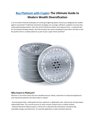 Buy Platinum with Crypto: The Ultimate Guide to Modern Wealth Diversification