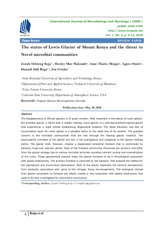 The status of Lewis Glacier of Mount Kenya and the threat to Novel microbial