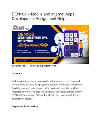 DEN102 – Mobile and Internet Apps Development Assignment Help