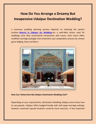 How Do You Arrange a Dreamy But Inexpensive Udaipur Destination Wedding?