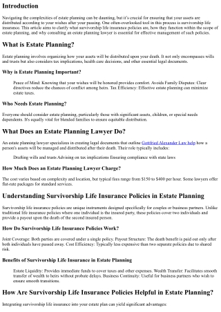 Understanding Survivorship Life Insurance Policies in Estate Planning