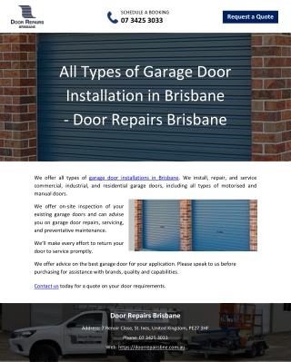 All Types of Garage Door Installation in Brisbane - Door Repairs Brisbane