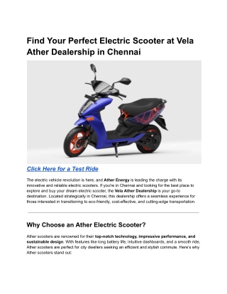 Find Your Perfect Electric Scooter at Vela Ather Dealership in Chennai