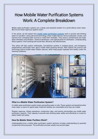 How Mobile Water Purification Systems Work A Complete Breakdown