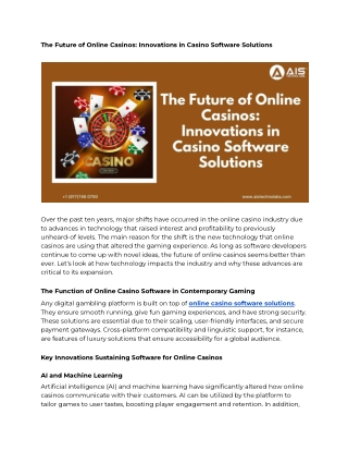 The Future of Online Casinos: Innovations in Casino Software Solutions