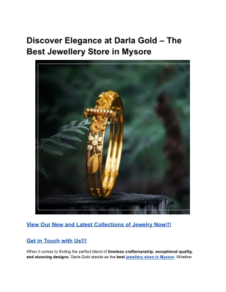 Discover Elegance at Darla Gold – The Best Jewellery Store in Mysore