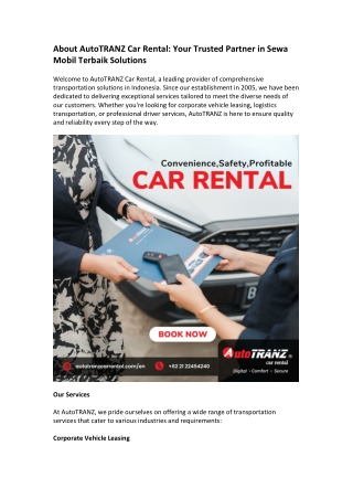 About AutoTRANZ Car Rental Your Trusted Partner in Sewa Mobil Terbaik Solutions