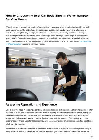 How to Choose the Best Car Body Shop in Wolverhampton for Your Needs