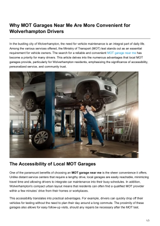 Why MOT Garages Near Me Are More Convenient for Wolverhampton Drivers