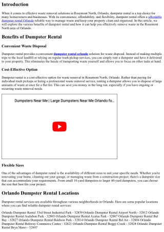 Powerful Squander Removal Alternatives for Rosemont North, Orlando with Dumpster