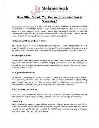 When to go for ultrasound breast screening  Melanie Seah Breast Specialist Blogs