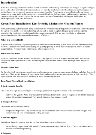 “Green Roof Installation: Eco-Friendly Choices for Modern Homes”