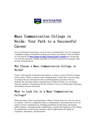 Mass Communication College in Noida Your Path to a Successful Career