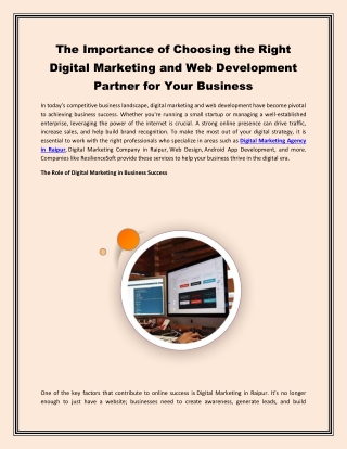 The Importance of Choosing the Right Digital Marketing and Web Development Partner for Your Business