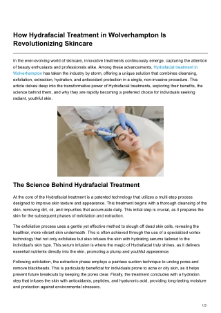 How Hydrafacial Treatment in Wolverhampton Is Revolutionizing Skincare