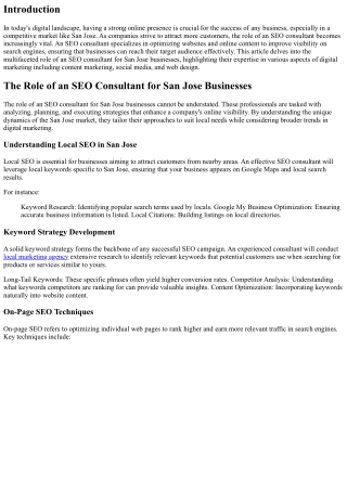 The Role of an SEO Consultant for San Jose Businesses