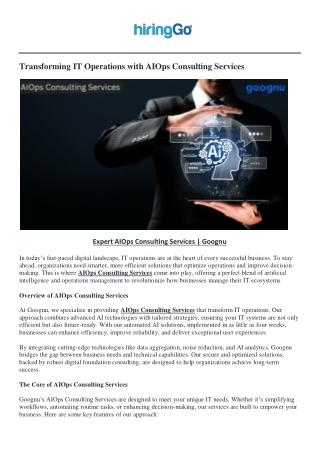 Expert  AIOps Consulting Services - Goognu