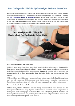 Best Orthopaedic Clinic in Hyderabad for Pediatric Bone Care